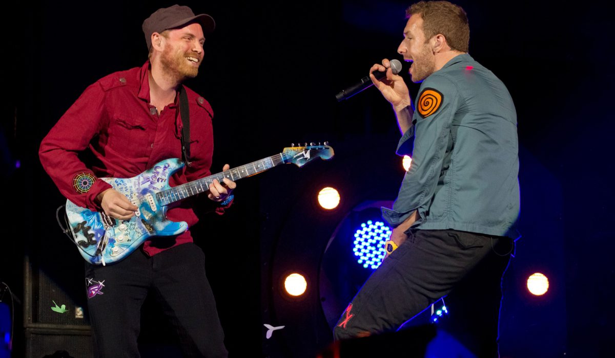 Chris Martin and Jonny Buckland of Coldplay